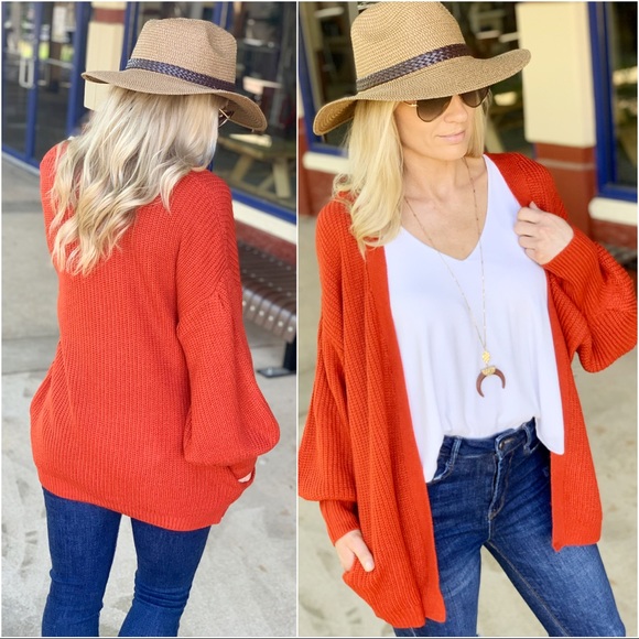 ✨LAST TWO✨Rust open front cardigan with Pockets - Picture 2 of 4